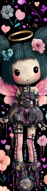 Free kawaii angel bookmark featuring surprised kawaii angel with dark gray hair